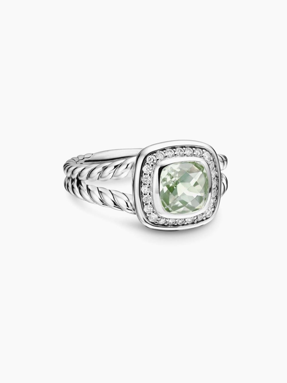 David Yurman Petite Albion Prasiolite & Diamond Ring Size 7